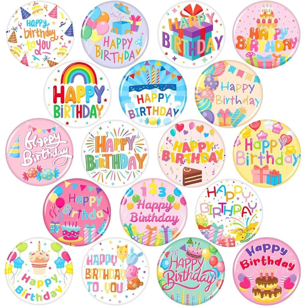 54pcs Happy Birthday Buttons - Vibrant Pins for Parties & Classroom Rewards